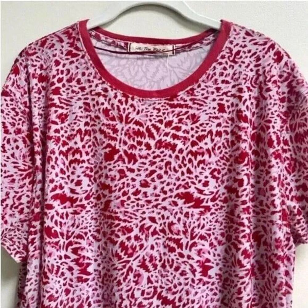 Free People We The Free Teddy Velvet Leopard Burnout Tee Raspberry Red Size S